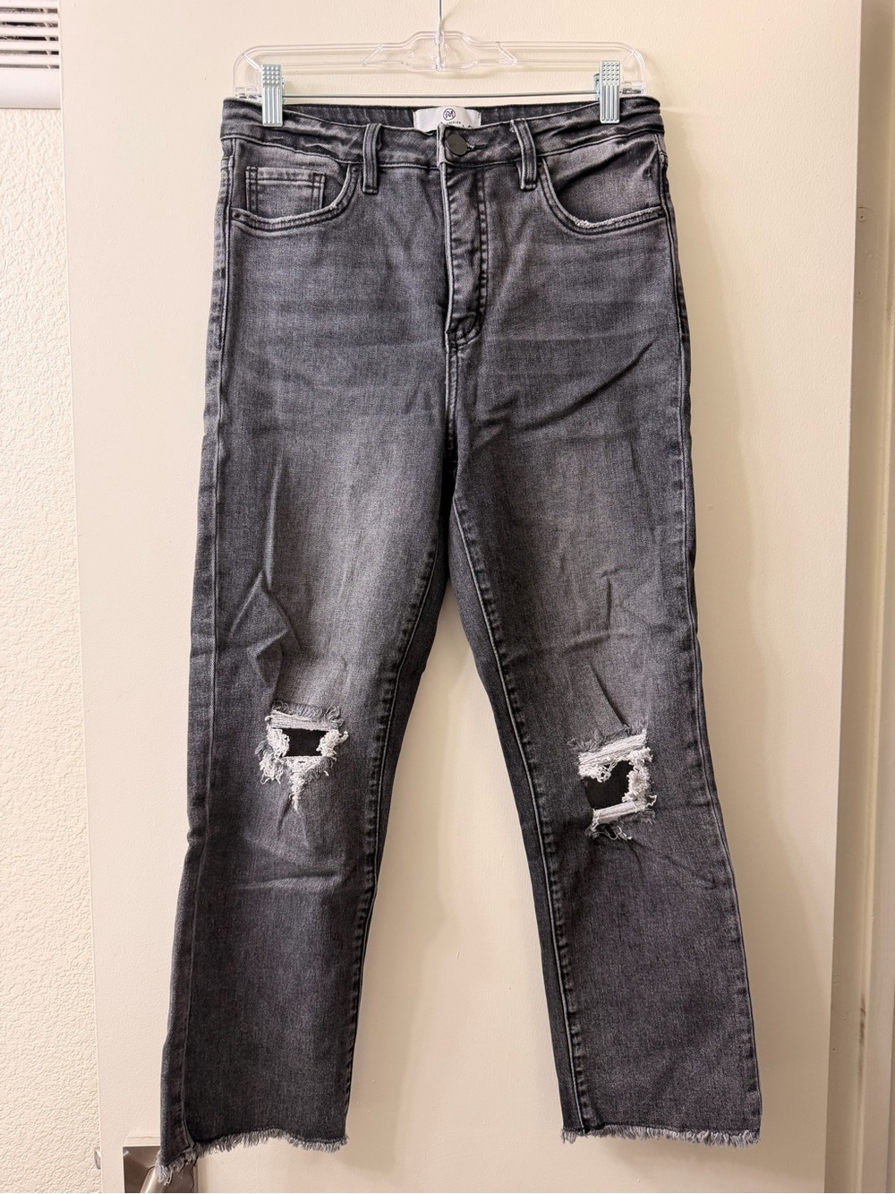 RFM tummy control Washed Black Distressed Straight-Leg Jeans